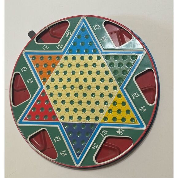 Ohio Art Co Vintage tin metal Chinese checkers / checkers round game board - Picture 11 of 12